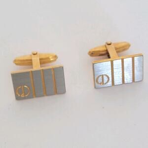 Dunhill D Cufflinks Silver Gold Tone Logo Rectangle Logo Retro Stripped Designer